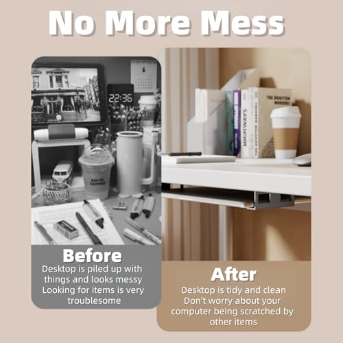 Under Desk Laptop Mount - Metal Under Desk Shelf Holder with Anti-Scratch, Laptop Wall Holder for Keyboard, Devices Thickness <1.6'' (Black) - color: black