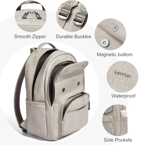 Leresas 37L Backpack Purse for Women Men Vegan Leather Teacher College Bag Daypack Work Business Back Pack Fashion Travel Back Pack Light Grey - color: Light Grey