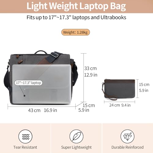 Nerlion Messenger Bag for Men 17-17.3 Inch Laptop Bag Canvas Water-resistant Computer Bag Shoulder Bag Work Briefcase Bookbag for College (Gray) - color: Coffee