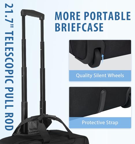 EMPSIGN 17.3 Inch Rolling Laptop Bag for Women/Men, Black | Waterproof Rolling Computer Bag, Carry-on Briefcase with Wheels, Personal Item Suitcase for Travel/Work/Business