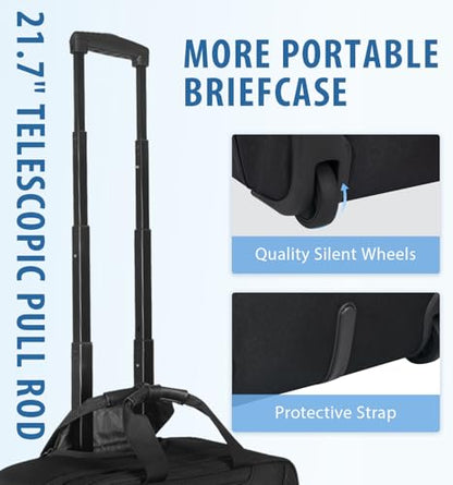 EMPSIGN 17.3 Inch Rolling Laptop Bag for Women/Men, Black | Waterproof Rolling Computer Bag, Carry-on Briefcase with Wheels, Personal Item Suitcase for Travel/Work/Business