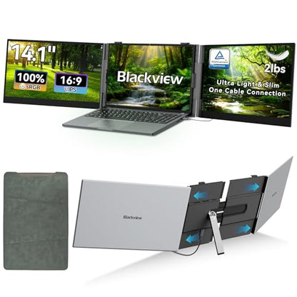 Blackview Laptop Screen Extender, 2 lb Ultra-Light, One-Cable Connection, 14.1" Triple Screen Laptop Monitor Extender, TÜV Eye-Care, Business Travel, Mac, Windows, ChromeOS, Switch