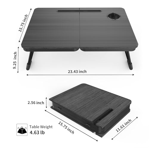 BUYIFY 23.4" Foldable Lap Desk Bed Table with Cup Holder Tray Charcoal | Portable Folds Flat for Easy Storage, No Assembly Laptop Bed Desk, Sturdy and Lightweight, Patent Design - color: Charcoal