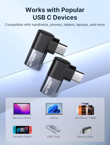 JSAUX 90 Degree USB C Male to Female Adapter 2-Pack, 100W 40Gbps | Left and right angle adapter helps reduce cable strain while supporting 100W charging, 40Gbps transfer, and 4K/60Hz video - color: Grey, size: Flat Right Angle-2 Pack