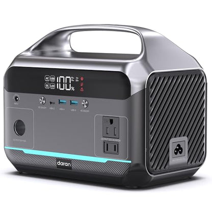 DARAN Portable Power Station 600W (1200W Peak), 288Wh Solar Generator LiFePO4 Battery with AC DC Outlets, 2hrs Fast Charging, 7-Port Design for Emergency, Hurricane (Solar Optional)