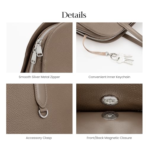 befen Genuine Leather Tote Bag for Women Work Travel Leather Purse Handbags | Real Leather, Padded 14" Laptop Compartment, Multi-Pockets, Zipper, Tote Bag for Daily - color: Z3-taupe