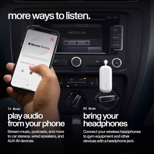 Twelve South AirFly Pro | Bluetooth Wireless Transmitter/Receiver Adapter for 2 Headphones, Audio Sharing, Compatible with 3.5mm aux Jack for Airplanes, TV, Gym, Stereo, and Travel, 25+ Hr Battery - color: White, style: AirFly Pro