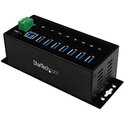StarTech.com 7-Port USB 3.0 Hub - 5Gbps - Metal Industrial USB-A Hub with ESD Protection & 350W Surge Protection - Din Rail Wall or Desk Mountable - TAA Compliant USB Expander Hub (ST7300USBME) | Metal housing, 15kV ESD and 350W surge protection, DIN rail