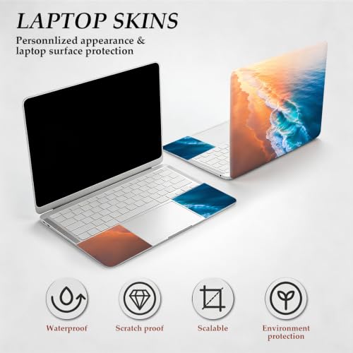 DEGDFSGR 12.1-15.6 Inch Universal Reusable Laptop Skin Sticker Decal, Waterproof Removable Protector for Notebook Cover, Scratch-Resistant Vinyl Cuttable Full Wrap Sticker, Sunrise Ocean Waves - color: Sunrise Ocean Waves