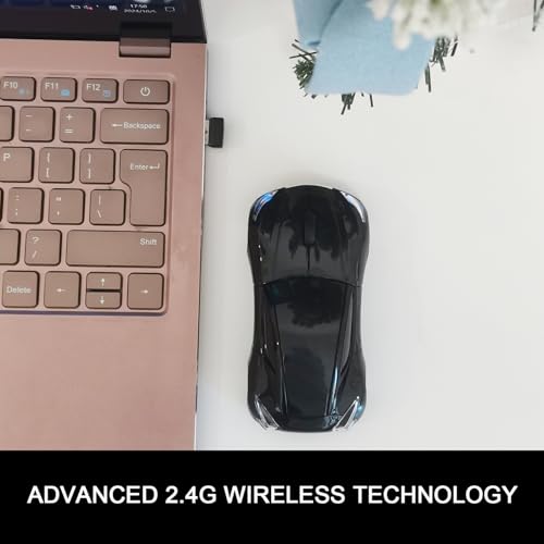 Car Mouse for Computer, Wireless Car Shaped Mice for Laptop, PC, Mini Cute Mouse with 2.4Ghz USB Receiver, 3D, 1600DPI, Silent Clicks, LED Headlights (Black) - color: Y-Black