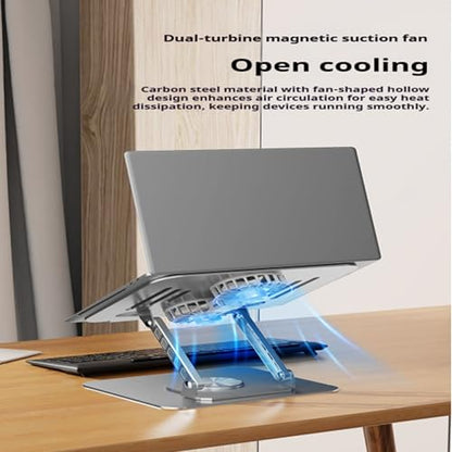 Laptop Stand for Desk,Laptop Cooling Stand,Portable Computer Desk | Adjustable Height,with Fan,360 Rotating Base,Metal Foldable,Fits with 10-17" Notebook
