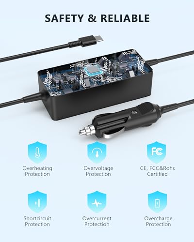 100W USB-C Laptop Car Charger | Compatible with Dell/HP/Lenovo/MacBook/Microsoft Surface/MSI/Acer/Samsung/Asus/LG gram/Razer/Google Pixel，20V 5A Output