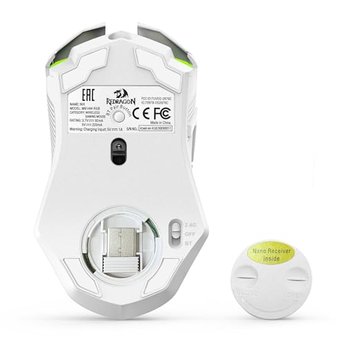 Redragon Wireless Gaming Mouse, Tri-Mode 2.4G/USB-C/Bluetooth Mouse Gaming, 12000 DPI, RGB Backlit, Fully Programmable, Rechargeable Wireless Computer Mouse for Laptop PC Mac, White - color: White, style: Bluetooth/ 2.4G/ Wired