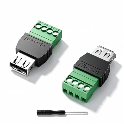 2PCS USB 2.0 Female to 4 Pin Screw Terminal Block Connector | Solderless Pluggable Adapter Kit for DIY Electronics Repair, Breakout Board for Data/Power Cable Extension (2-PCS Female) - color: 2-PCS Female