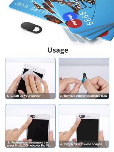 8 Pack Webcam Cover Slide - 0.027in Ultra Thin Camera Privacy Cover | for Laptop, Desktop, PC, MacBook Pro, iMac, Mac Mini, Smartphone - Strong Adhesive, Black - Protect Your Privacy & Security