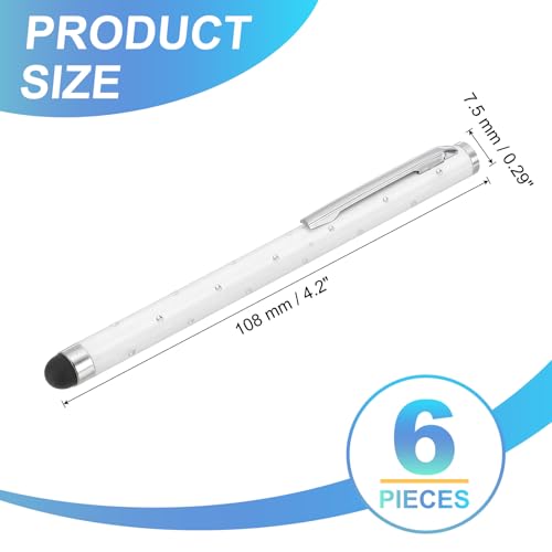 PATIKIL Stylus Pens for Touch Screens, 6 Pcs High Precision Universal Bling Stylus Crystal Metal Capacitive Pen for Touch Screen Devices Phone Tablets Laptop, White - color: White