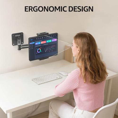 Dual Arm Tablet Wall Mount Ipad Holder, 4.7-13" | 360° Rotation Adjustable, Aluminum Extendable Arm, For iPad mini/Air/Pro/Galaxy Tab/Kindle, Kitchen Home Office - size: 2 Arm-Up to 13"