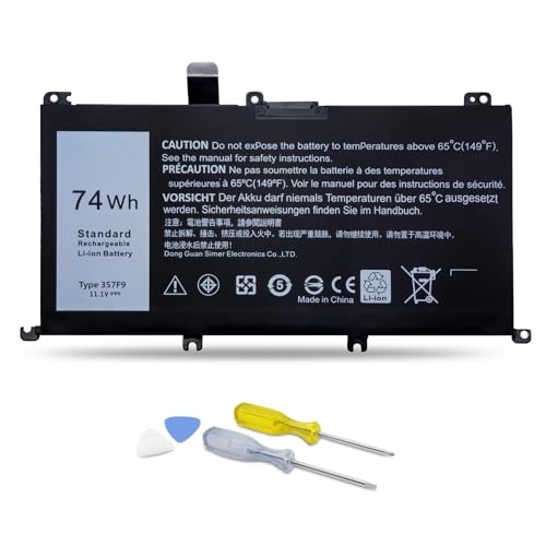 DJW 74W 357F9 Battery for Laptop Dell Inspiron 15 7000 Gaming 7559 7566 7567 7557 i7559 Series 15 5000 5576 5577 Series P57F 71JF4 071JF4 P65F P65F001 0GFJ6 0357F9 - size: 357F9