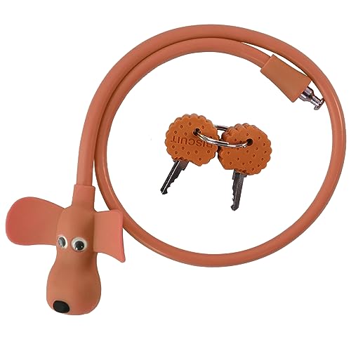 Bike Cable Lock with Keys,Silicone Covered Kids Cable Lock Cartoon Lock,2 Feet Lock for Bike,Door,Skateboard,Helmet and More (Brown, Large) - color: Brown