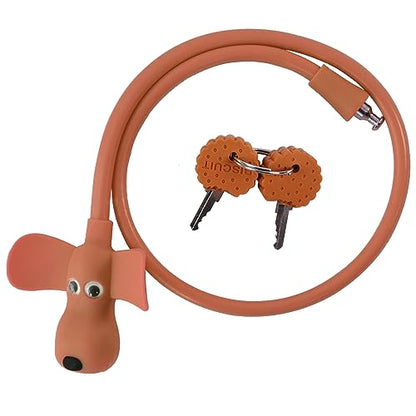 Bike Cable Lock with Keys,Silicone Covered Kids Cable Lock Cartoon Lock,2 Feet Lock for Bike,Door,Skateboard,Helmet and More (Brown, Large) - color: Brown