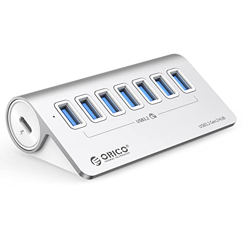 ORICO 7-Port USB 3.2 Gen2 Hub, Desktop USB 3.2 Hub with 7 USB-A Ports, 5V 3A Power Supply Port, 10Gbps Aluminium USB-Splitter with 3.28Ft USB-C to USB-C Cable for iMac, MacBooks, Mac mini - size: 100cm, style: M3U7