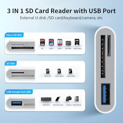 SD Card Reader for iPhone | 3 Slots, Dual Connectors, Card Adapter - size: 3-slots