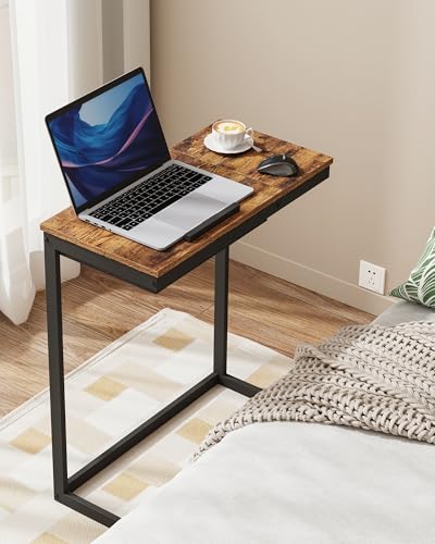 TUTOTAK Large C Shaped End Table, Side Table, Couch Computer Table C Table | Tilting Laptop Stand with Storage, Computer Couch table for Living Room, Bedroom, Brown TB01BB089 - color: Brown, style: Modern