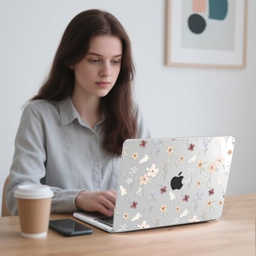 G JGOO Compatible with MacBook Air 15 inch Case 2026 2025 2024 2023 M5 A3448 M4 A3241 M3 A3114 M2 A2941, Protective Plastic Hard Laptop Shell Case + Keyboard Cover + Screen Protector, Florets - color: Clear Florets