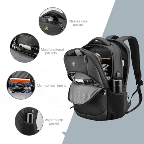 Swissdigital Design Backpack for Men & Women Fit 16 Inch Computer SD1670-01 | Travel Laptop Backpack, College Bag, Business Backpack, with USB Charging Port, RFID Protetion Pocket, Water Bottle, Black - color: Black