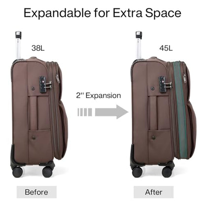 Hanke Softside Expandable 20 Inch Carry On Luggage with Wheels Airline Approved, TSA Luggage Lightweight Rolling Suitcases for Travel Carry On Bag(Coffee) - color: Coffee, size: 20 Inch Carry on