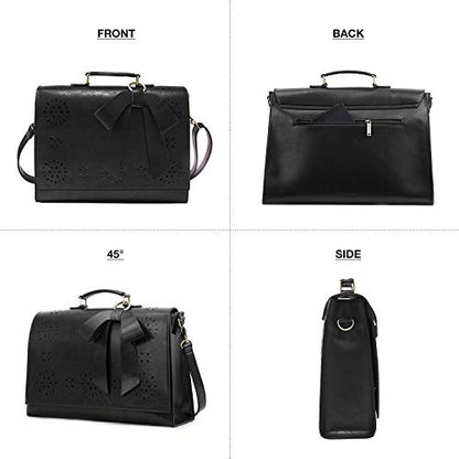 ECOSUSI Women's Briefcase Vegan Leather Laptop Bag for Work Shoulder Computer Satchel Bag with Detachable Bow - color: L-black