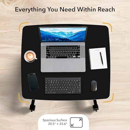 Mount-It! Rolling Laptop Desk Adjustable Height (29.6”-44.2”), Mobile Workstation Cart with 23.6” x 20.5” Desktop, Small Sit-Stand Desk for Home, Office, or Classroom in Black - color: Black