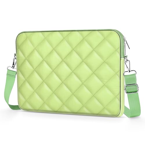 Puffy Quilted Laptop Sleeve with a Removable Shoulder Strap Compatible with MacBook Air 15 inch M2 A2941 2023/Pro 15 A1990 A1707, 15 Surface Laptop 5/4/3, Compatible with Dell XPS 15 - color: Sleeve - Green, size: 15 inch