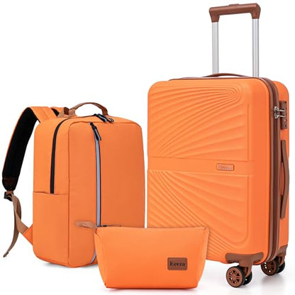 Carry On Luggage Set 22x14x9 Airline Approved Luggage Sets 3 Piece,Suitcases with Wheels,ABS Hard Case Luggage with TSA Lock Spinner Wheels(20 Inch,BP/TB) - color: Orange
