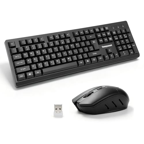 Black Wireless Keyboard and Mouse Combo, 2.4G Full-Size with Number Pad, Quiet Click, Plug & Play, Ergonomic, Compatible with Windows, Mac, Laptop, Desktop - for Home, Office, Students - color: T906-Black