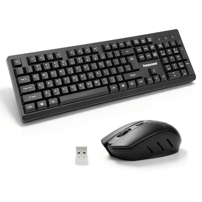 Black Wireless Keyboard and Mouse Combo, 2.4G Full-Size with Number Pad, Quiet Click, Plug & Play, Ergonomic, Compatible with Windows, Mac, Laptop, Desktop - for Home, Office, Students - color: T906-Black