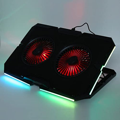 RGB Laptop Cooling Pad Dual Silent Fans 2 USB Ports 7 Levels,Adjustment Height Gaming Laptop Cooler,Notebook Gaming Fan Stable Stand,Rapid Cooling for 14in to 17in Laptop