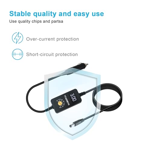 Car Charger Adapter with LED Display DC 3V 4.5V 5V 6V 7.5V 9V 12V Adjustable Voltage Universal Auto Cigarette Lighter Male Plug Power Supply Adapter Cable for Portable DVD Player Dash cam Tablet