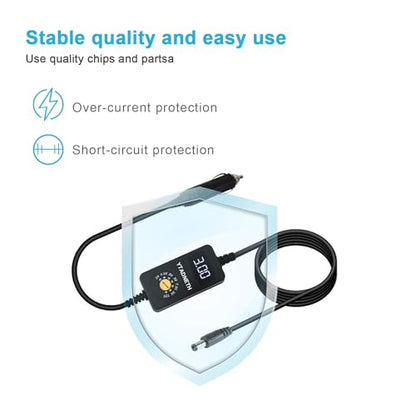 Car Charger Adapter with LED Display DC 3V 4.5V 5V 6V 7.5V 9V 12V Adjustable Voltage Universal Auto Cigarette Lighter Male Plug Power Supply Adapter Cable for Portable DVD Player Dash cam Tablet