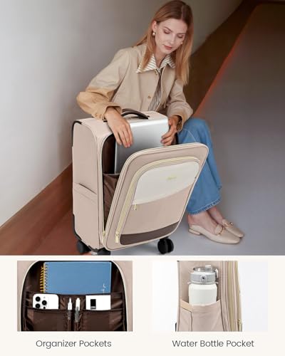 LOVEVOOK 5 Pcs Carry On Luggage 22x14x9 Airline Approved with 40L Laptop Travel Backpack, 20 Inch Carry On Suitcases with Wheels, Rolling Suitcase for Women Men, with TSA Lock Weekender Luggage - color: Light Khaki-beige-coffee, size: 20 Inch-5Pcs