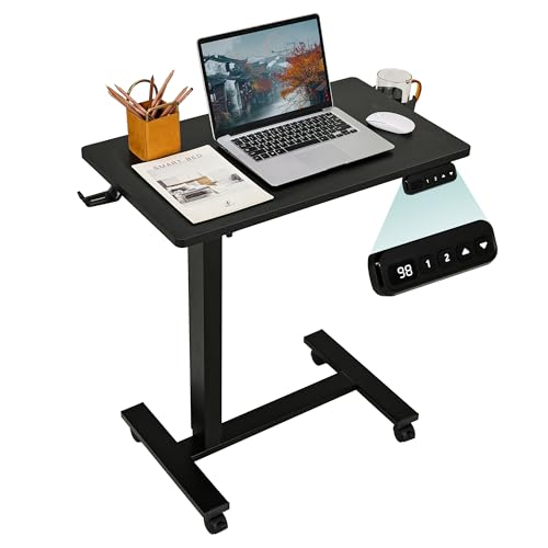 Electric Overbed Table with Wheels, Height Adjustable Bedside Sofa Recliner Side Tables, C Shaped Rolling Standing Small Laptop Desk for Home Office, Black - color: Black