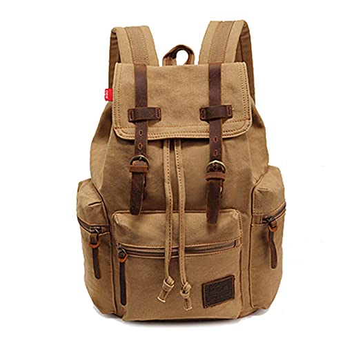 AUGUR High Capacity Canvas Vintage Backpack - for Hiking Travel 12-15.6" Laptop Backapcks for Men Casual Daypacks Rucksack(L-Khaki) - color: Khaki, size: Large