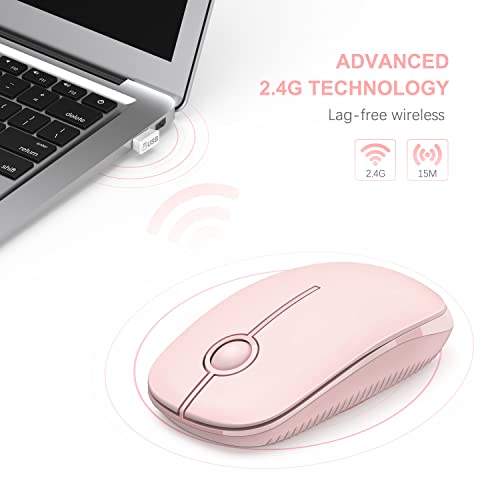Unipows Wireless Mouse-2.4G Slim Portable Computer Mouse, Pink | Nano Receiver, Less Noise Mobile Optical Mice for Notebook, PC, Laptop, Desktop - color: Pink