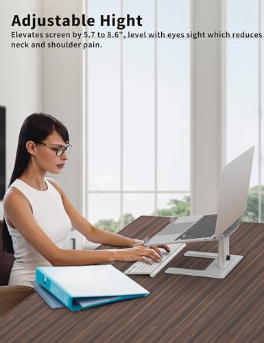 ALASHI Laptop Stand for Desk, Computer Stand Adjustable Height, Ergonomic Notebook Laptop Riser, Aluminum Metal Holder Compatible with 10 to 17.3 Inches Notebook PC Computer, Silver - color: B-Silver