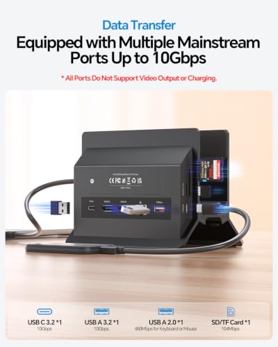 MacBook Docking Station Dual Monitor 4K@60Hz for MacBook Pro/Air M5/M4 | PULWTOP Vertical Laptop Dock Stand with M.2 NVMe SSD Enclosure, 2 HDMI, 10Gbps USB A/C, Ethernet, PD for Home & Office, Black