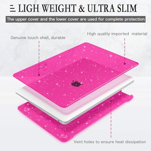 CISSOOK Rose Pink Glitter Case for MacBook Air 13 Inch 2021 2020 2018 Release Model A2337 M1 A2179 A1932, Sparkly Hot Pink Hard Shell Case with Keyboard Cover for MacBook Air13 2020-2021 with Touch ID - color: Glitter Star Rose Pink