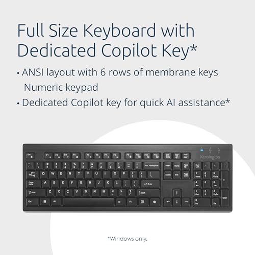 Kensington KB270 EQ Wireless Rechargeable Keyboard, Full-Size, Spill-Proof, 2.4GHz & Bluetooth 5.0 Connection, Compatible with Windows and MacOS (K75558NA) | Full-size, spill-proof, 2.4GHz and Bluetooth 5.0 connection, compatible with Windows and macOS -
