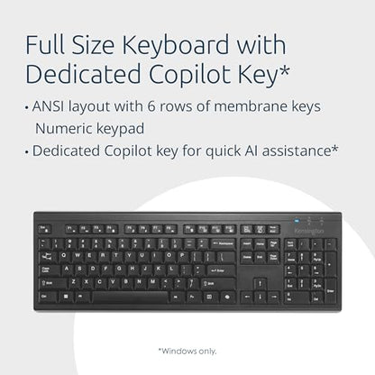 Kensington KB270 EQ Wireless Rechargeable Keyboard, Full-Size, Spill-Proof, 2.4GHz & Bluetooth 5.0 Connection, Compatible with Windows and MacOS (K75558NA) | Full-size, spill-proof, 2.4GHz and Bluetooth 5.0 connection, compatible with Windows and macOS -
