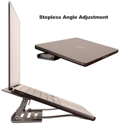 Aluminum Fold & Laptop Riser Stand 3-in-1 Adjustable, Foldable Cooling Stand with Integrated Storage Box, Ruler and Ultra-Slim Portable Design for MacBook, Tablet, Ipad, Keyboard and All Laptop - color: Space Gray