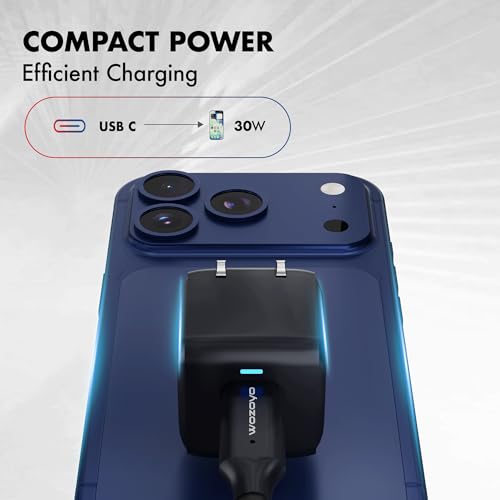 PD 30W Wozoyo GaN Charger, Type-C Fast Charger Compatible for iPhone 17/16/16 Pro Max/15 Series/iPad Pro, Smartphones & Tablets, QC 3.0,Compact Foldable Plug Design, Smart Power Delivery